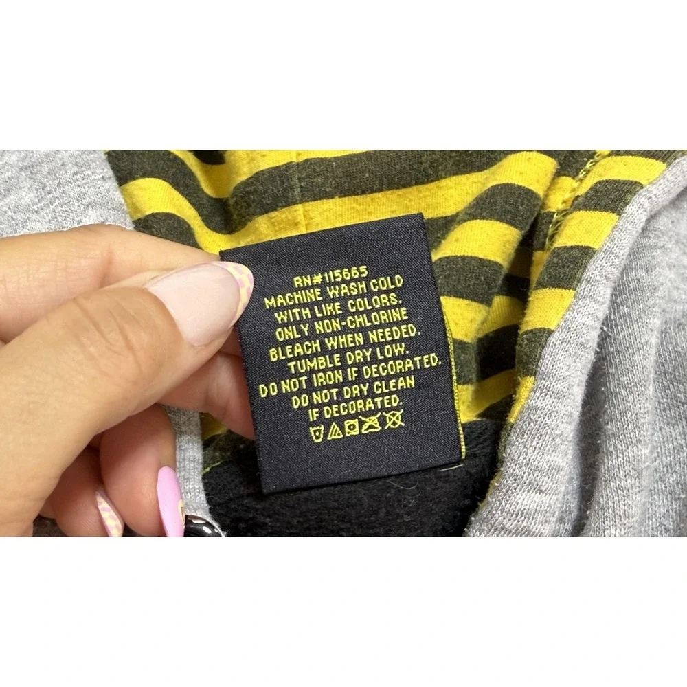 Batman Hoodie Kids Large Black Gray Yellow Full Zip Ears Fleece Logo Sweatshirt